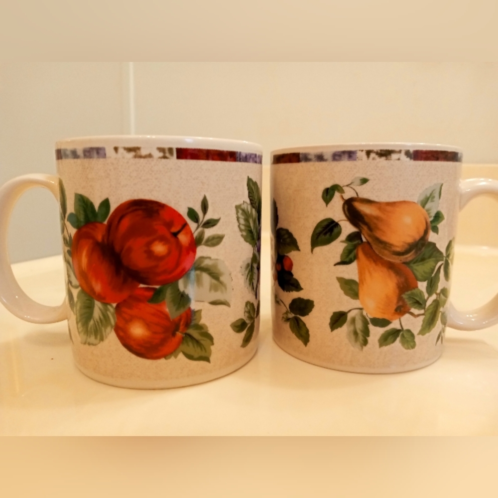 Pair of Sakura by Oneida Genuine Stoneware Mugs. Sonoma Excel Home Fashions